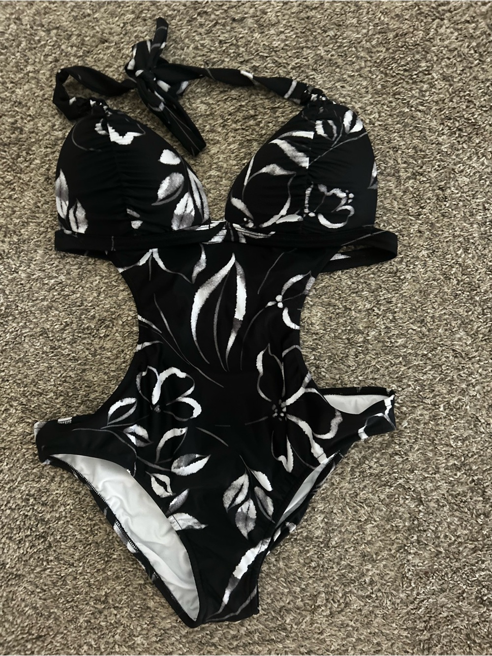 VENUS Black & White Floral Cutout One-Piece Swimsuit